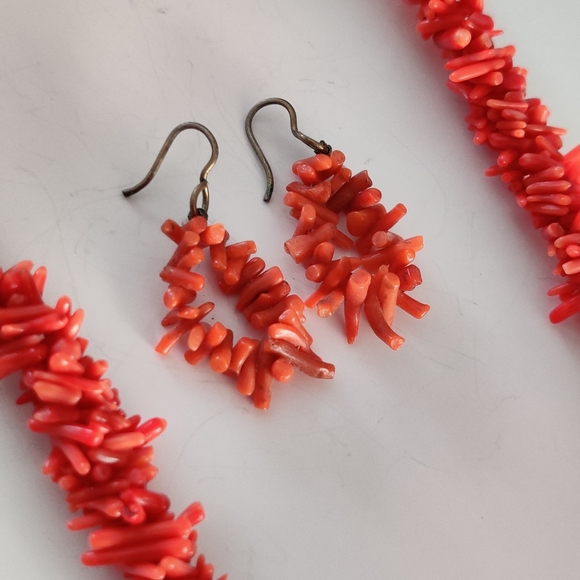 Vintage Red Branch Coral Necklace and Earrings Set - Picture 7 of 16
